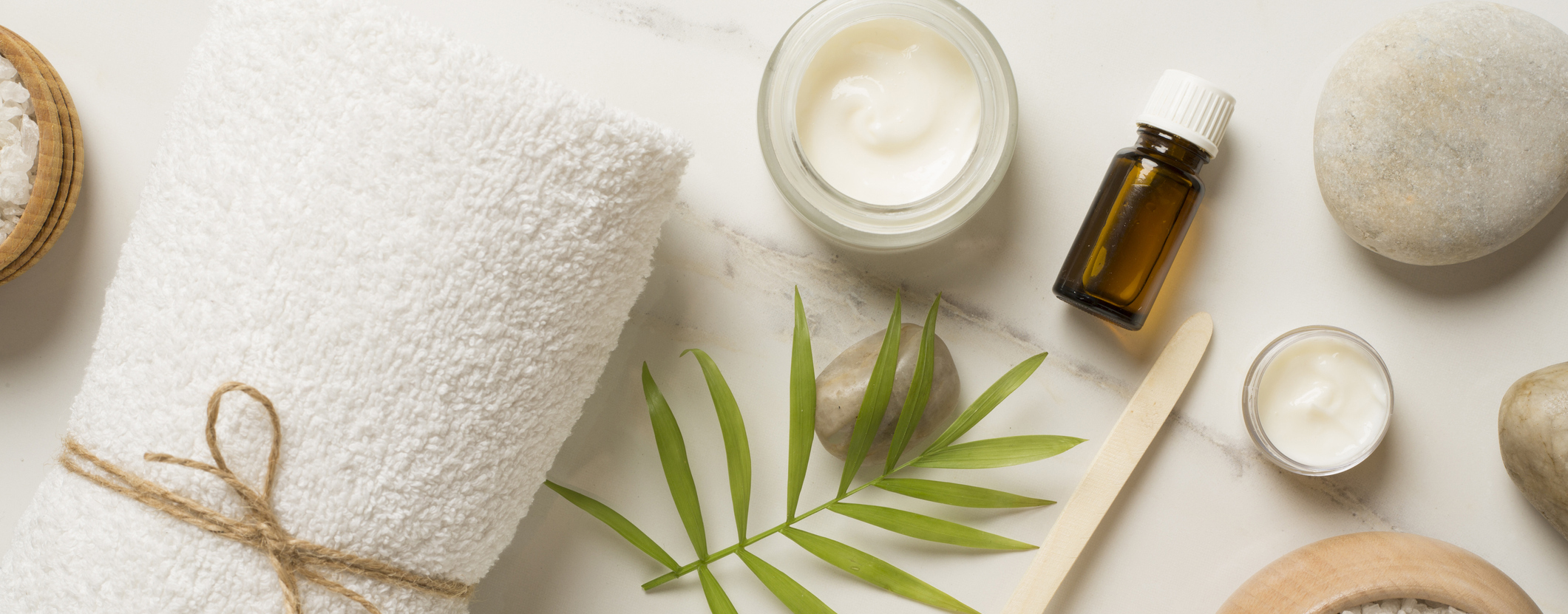 Composition with spa products on marble background, top view Latisse® in Tampa Bay, FL